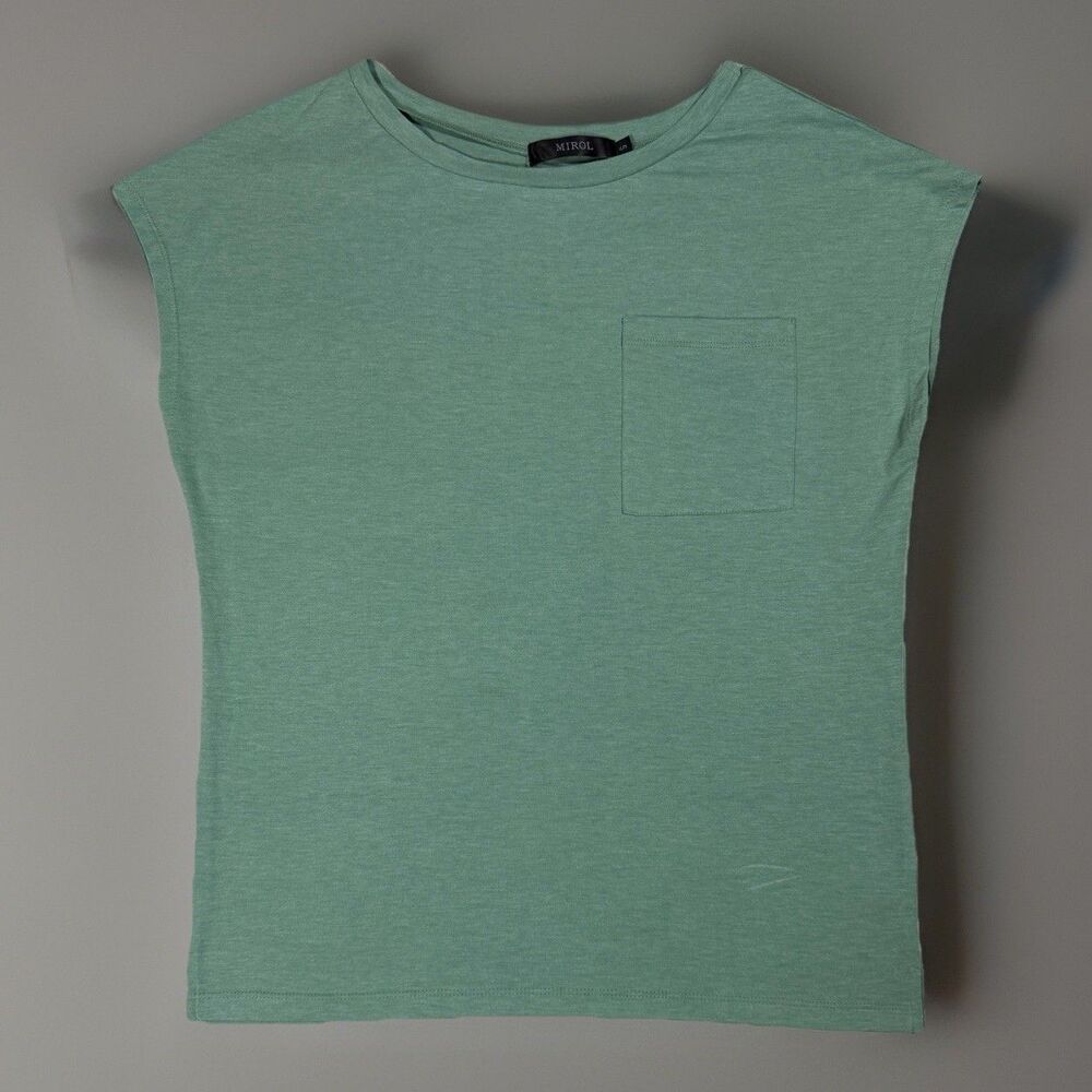 MIROL Pocket Tee Womens S Sage Green Cap Sleeve Relaxed Stretch Casual